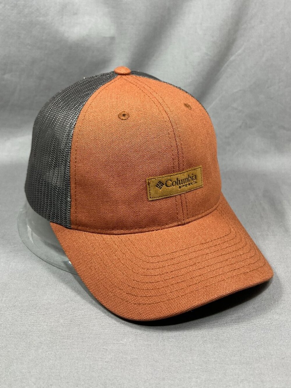 Columbia PHG Yupoong Trucker Snapback Hat Orange Charcoal Gray Leather Patch Cap